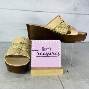Italian Shoemaker CONTESA Beige Woven Platform Wedge Open Toe Sandals Size 7.5 M